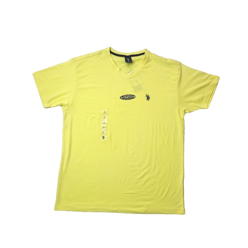 US POLO ASSN. Men's T-Shirt Short‎ Sleeve V-Neck, Yellow, Cotton, Size S